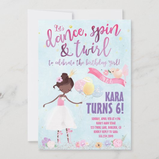 Ballet Birthday Party Invitation Kaart (Voorkant)