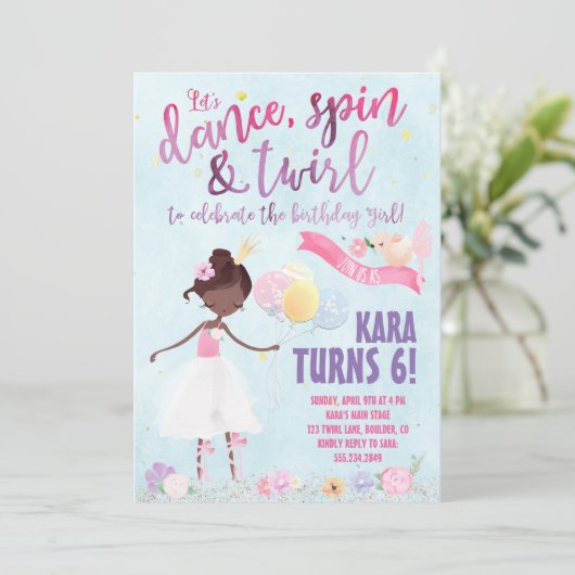 Ballet Birthday Party Invitation Kaart (Staand voorkant)