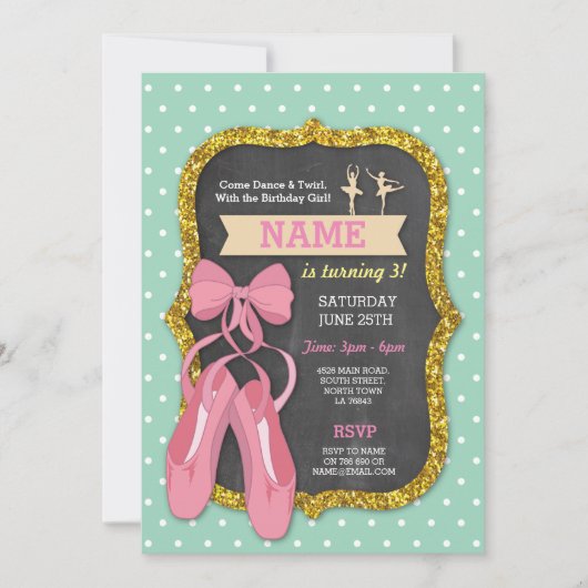 Ballet Birthday Party Tutu Ballerina Girls Invite Kaart (Voorkant)