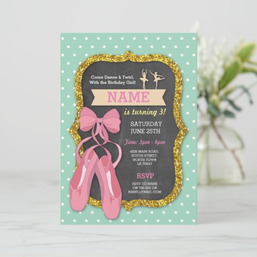 Ballet Birthday Party Tutu Ballerina Girls Invite Kaart (Staand voorkant)