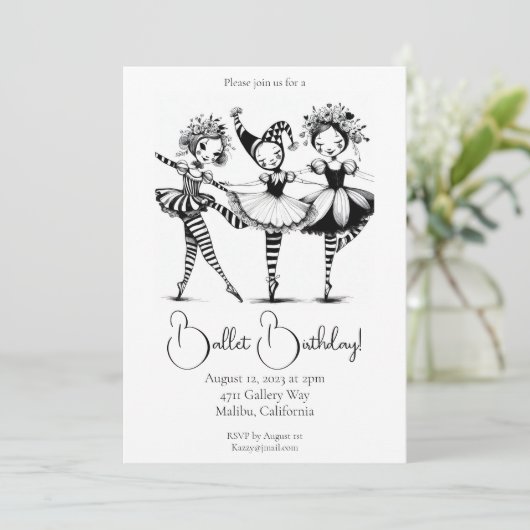 Ballet Birthday Uitnodiging (Staand voorkant)
