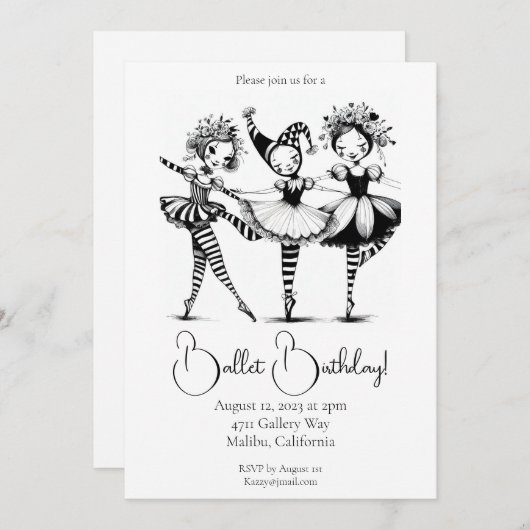 Ballet Birthday Uitnodiging (Voorkant / Achterkant)