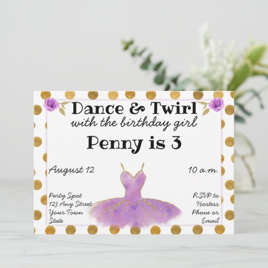 Ballet Birthday Uitnodiging (Staand voorkant)