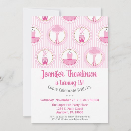 Ballet Birthday Uitnodiging Roze Ballerina Dancer (Voorkant)