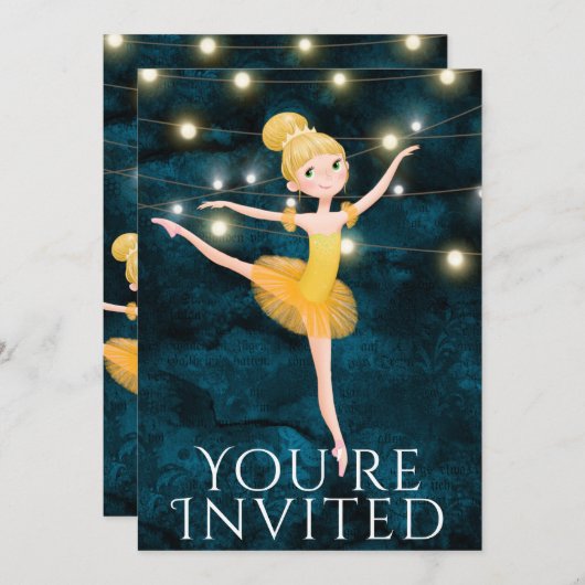 Ballet Blue en Geel blond Ballerina Birthday Kaart (Voorkant / Achterkant)