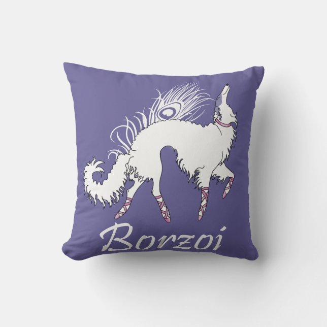Ballet Borzoi White-Lavender Kussen (Voorkant)