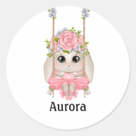 Ballet Bunny op zweefvliegen met bloemen Klassieke Ronde Sticker