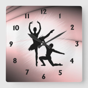 Ballet Couple Dance Pink Accent Vierkante Klok