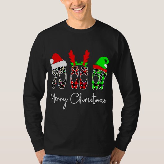 Ballet Dancer Ballerina Merry Kerstmis T-shirt (Voorkant)