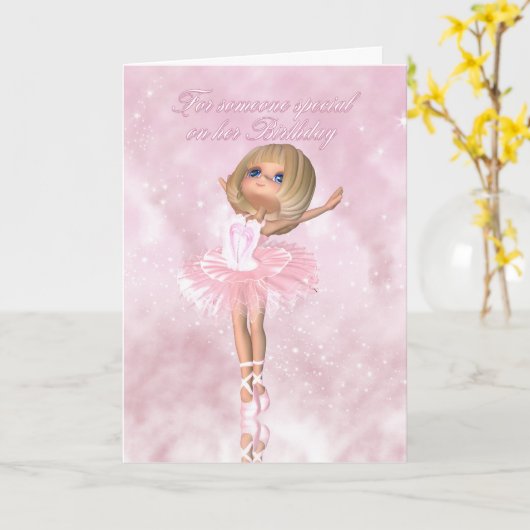 Ballet Dancer Birthday Card - Ballerina Birthday Kaart (Gele Bloem)