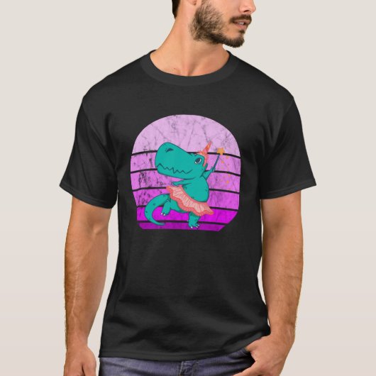 Ballet Dancer Dino Ballerina Rex Retro Sunset Dino T-shirt (Voorkant)