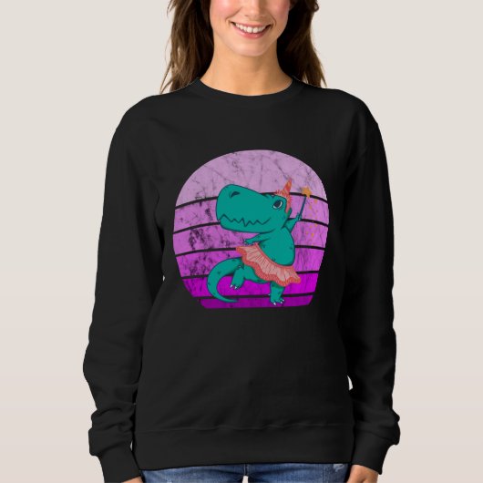 Ballet Dancer Dino Ballerina Rex Retro Sunset Dino Trui (Voorkant)