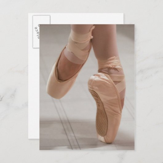 Ballet Dancer en Pointe, Feed, Roze Satin Shoes Briefkaart (Voorkant / Achterkant)