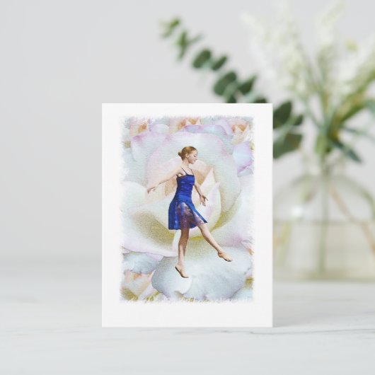Ballet Dancer over White Rose Briefkaart (Staand voorkant)