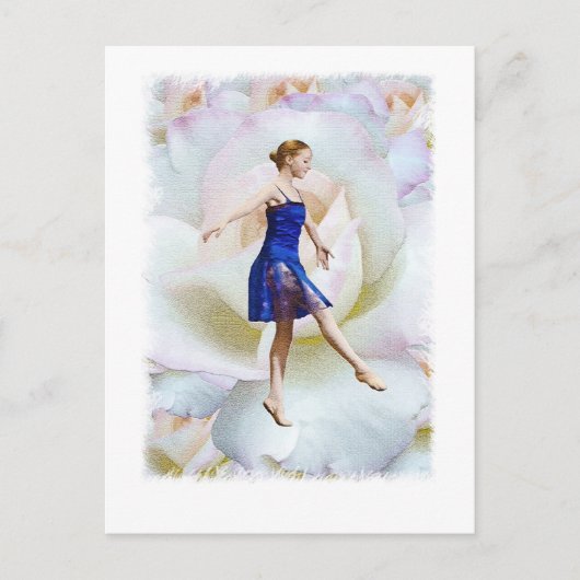 Ballet Dancer over White Rose Briefkaart (Voorkant)