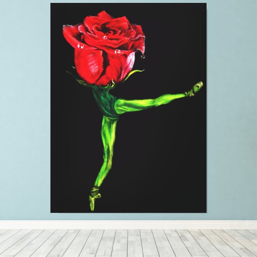 Ballet Dancer Roos Ballerina Canvas Schilderij Afdruk (Insitu (Houten vloer))