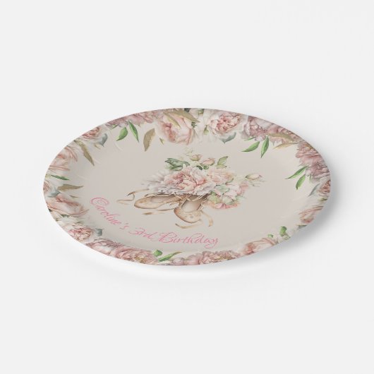 Ballet Dancer Roze Bloemen Verjaardag Papieren Bordje (Gekanteld)