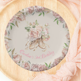 Ballet Dancer Roze Bloemen Verjaardag Papieren Bordje