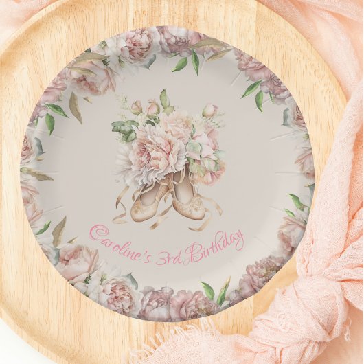 Ballet Dancer Roze Bloemen Verjaardag Papieren Bordje