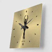 Ballet Dancer Silhouette over metaalgoud Vierkante Klok (Hoek)
