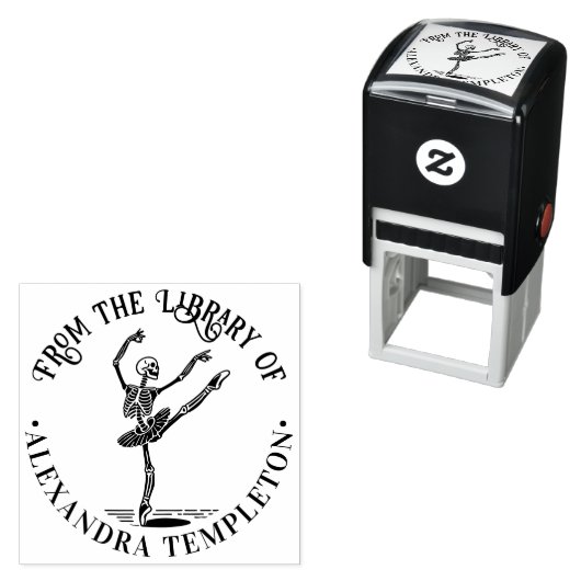 Ballet Dancer Skelet op Pointe Library Boeknaam Zelfinktende Stempel (In situ)