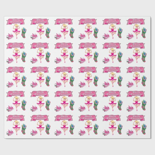 Ballet Dancer Stocking and Gift Merry Kerstmis Cadeaupapier (Vlak)