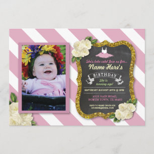Ballet Dancer Tutu Cute Pink Party Birthday Invite Kaart