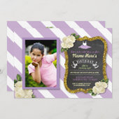 Ballet Dancer Tutu Paars Glitter Birthday Invite Kaart (Voorkant / Achterkant)