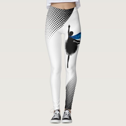 Ballet Dancer Wit Leggings W Zwart Stippen Print (Voorkant)