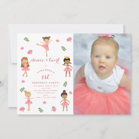 Ballet Dans & Draai Roze Ballerina Foto Verjaardag Kaart (Voorkant)