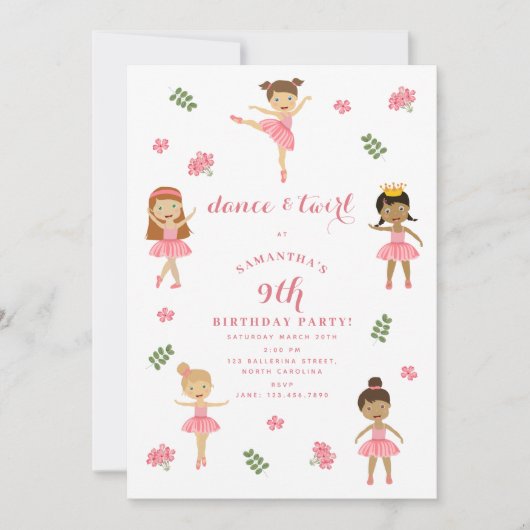 Ballet Dans & Draai Roze Ballerina Verjaardag Kaart (Voorkant)