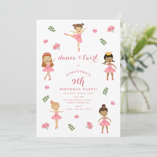 Ballet Dans & Draai Roze Ballerina Verjaardag Kaart (Staand voorkant)
