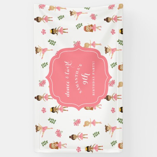 Ballet Dans & Draai Roze Ballerina Verjaardag Spandoek (Verticaal)