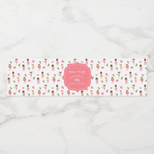 Ballet Dans & Draai Roze Ballerina Verjaardag Waterfles Etiket (Enkel label)