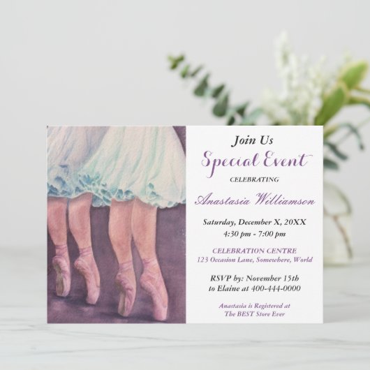 BALLET DANS FEEST EVENT UITNODIGEN KAART (Staand voorkant)