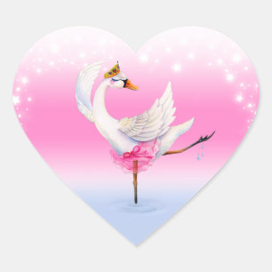 Ballet dansen witte zwaan op meer waterverf kunst hart sticker