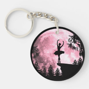 Ballet Dansende Roze Volle-Maan Ballerina Vrouwen Sleutelhanger