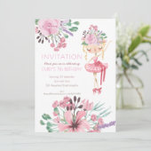 Ballet danser bloemen meisje 7e verjaardag feest kaart (Staand voorkant)