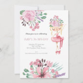 Ballet Danser Florals Meisje 7e Verjaardagsfeest Kaart (Voorkant)