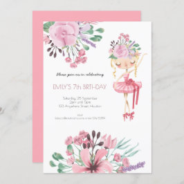 Ballet Danser Florals Meisje 7e Verjaardagsfeest Kaart