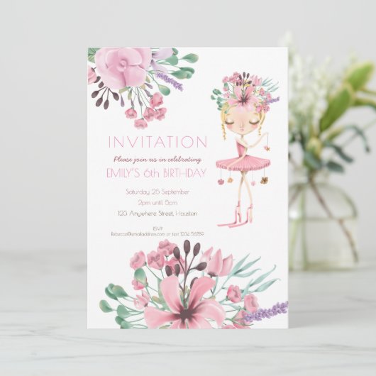 Ballet danser Florals Meisjes 6e Verjaardagsfeest Kaart (Staand voorkant)