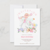 Ballet Danser Florals Roze Meisje 5e Verjaardag Pa Kaart (Voorkant)