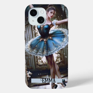 Ballet danser in een blauwe Tutu aangepaste naam iPhone 15 Case