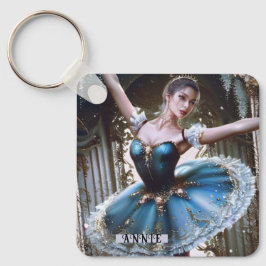 Ballet danser in een blauwe Tutu aangepaste naam Sleutelhanger
