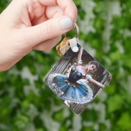 Ballet danser in een blauwe Tutu aangepaste naam Sleutelhanger