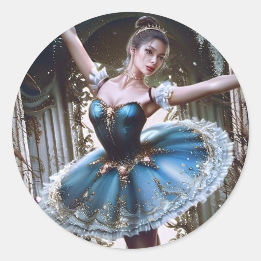 Ballet danser in een blauwe Tutu Ronde Sticker (Voorkant)