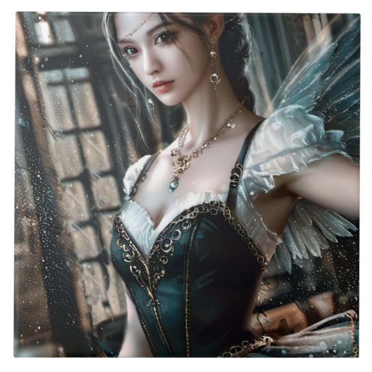 Ballet danser in een groene TuTu en Fairy Wings Tegeltje (Voorkant)