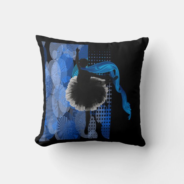 Ballet danser op zwart en blauw achtergrond kussen (Voorkant)