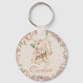 Ballet danser roze bloemengebruik sleutelhanger (Voorkant)