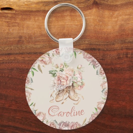 Ballet danser roze bloemengebruik sleutelhanger (Voorkant)
